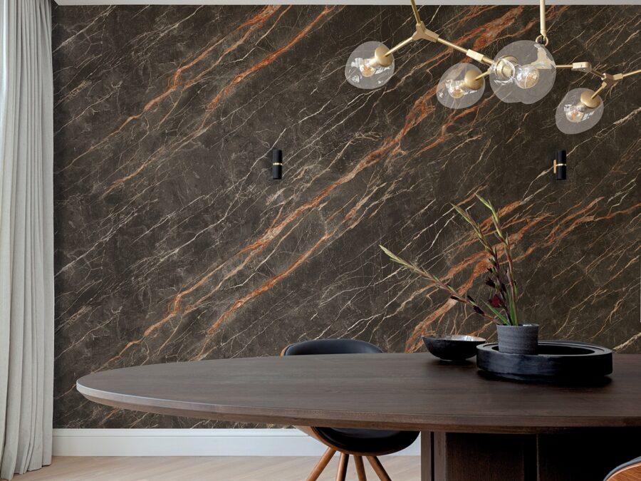 Marmerlook behang voor in de woon- en eetkamer van het merk MasureelBehang Masureel