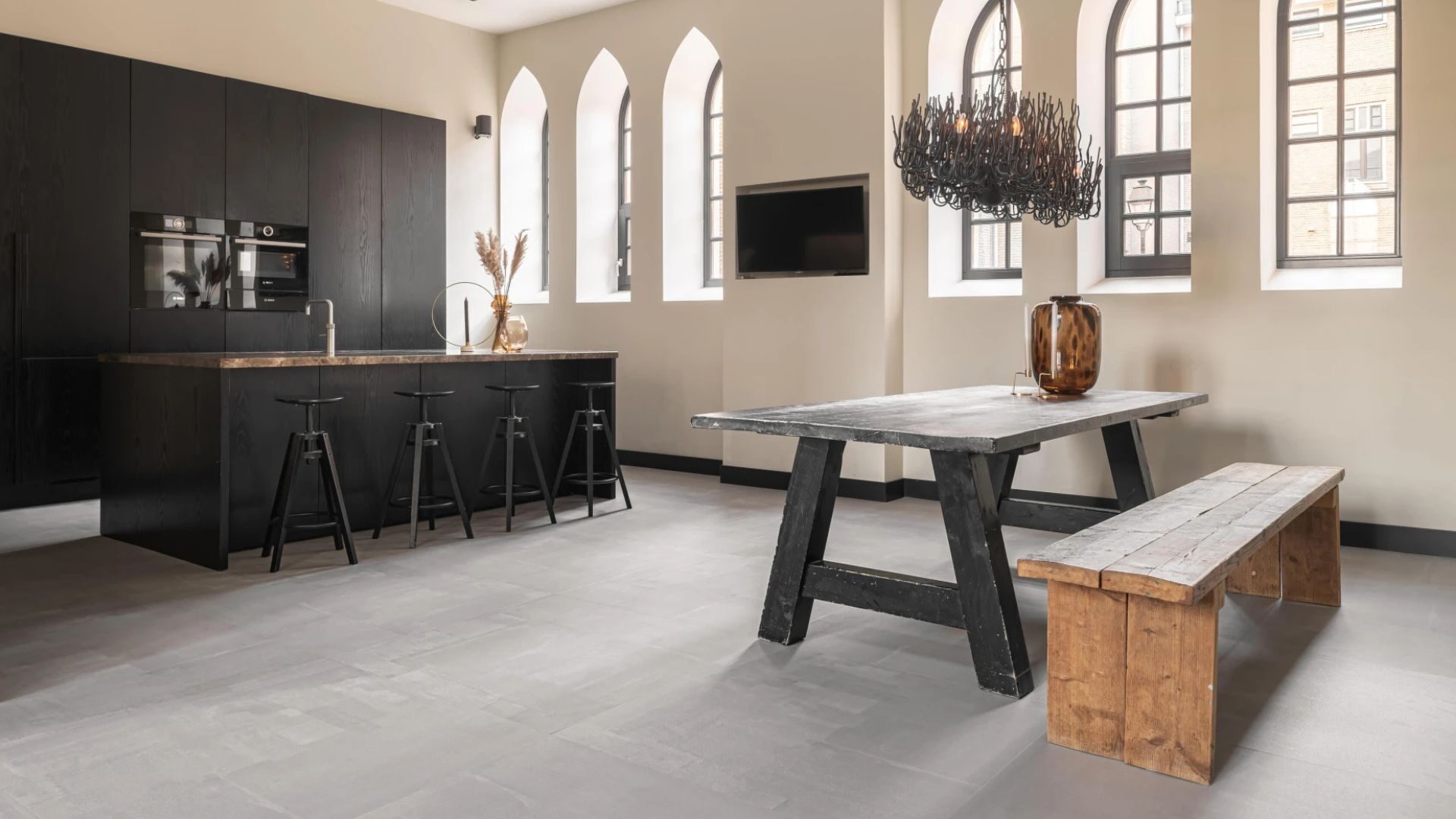 pvc betonlook tegels in de keuken