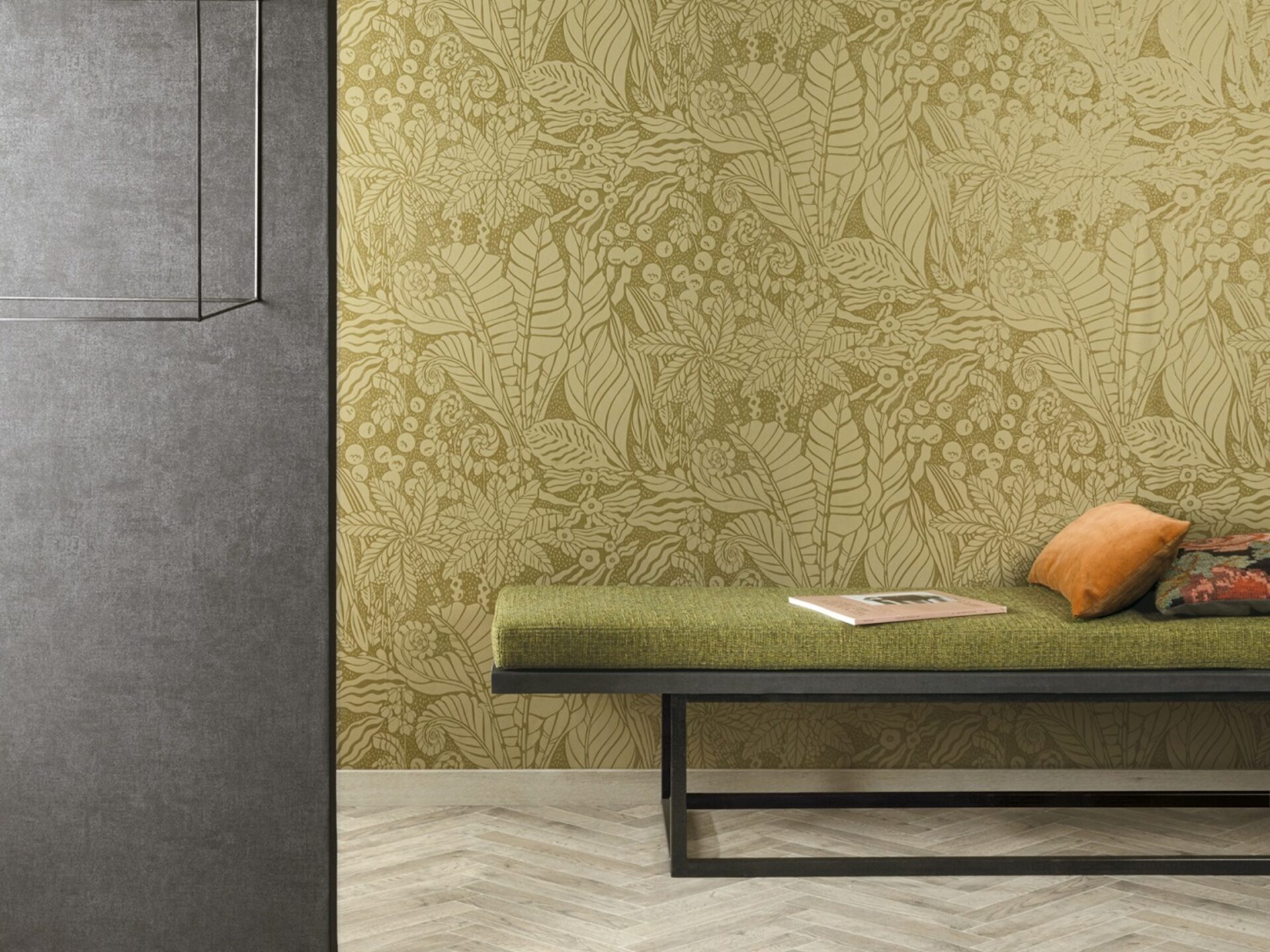 Behang Masureel Mysa Olijfgroen Planten Kamer