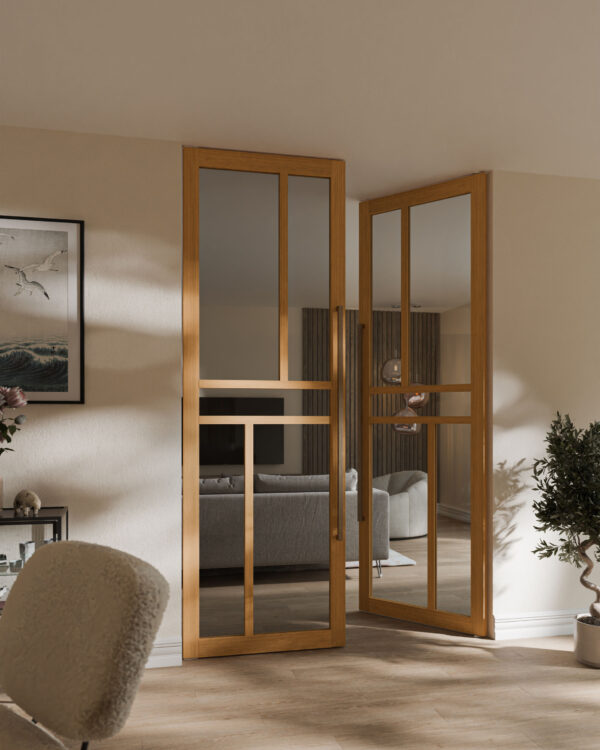 Houten schuifdeur in de eetkamer zorgt voor een warme, karaktervolle ruimte