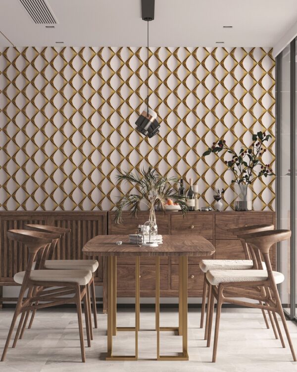 Eetkamer met design meubelen en luxe behang met patroon van A S Creation Myhomemyspa behang, Thuisin
