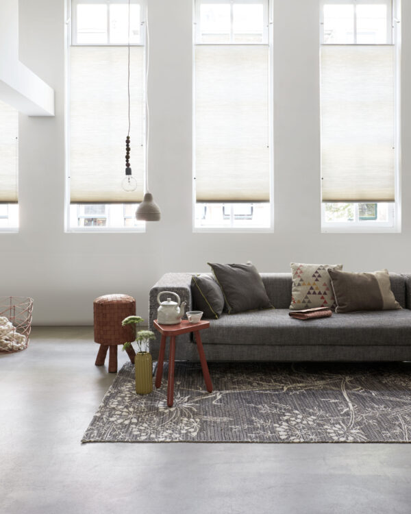 Creme dupligordijnen in de woonkamer