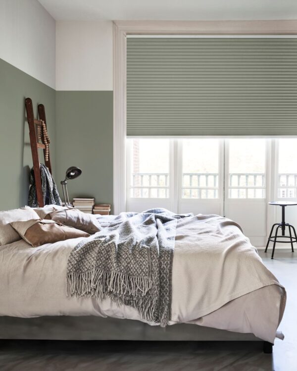 Dupligordijnen uit de Thuisin-collectie in de kleur mintgroen voor in de slaapkamer