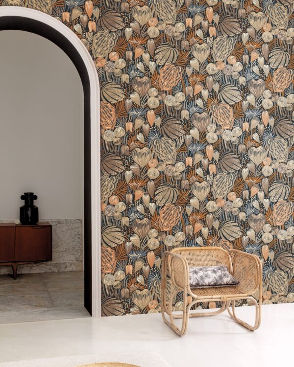 Behang Masureel Mysa Bruin goud Hartvormige bloemen