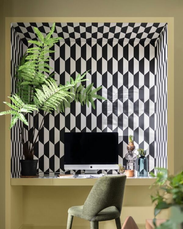 Verf en behang combineren in de werkkamer