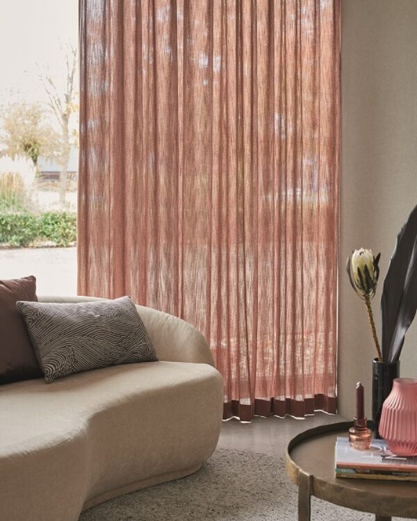 Gordijn Vitrage Eijffinger Mist rood roze oranje dessin zithoek staand