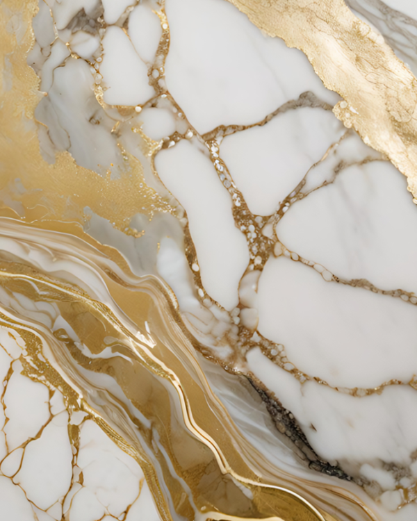 Marmeren materiaal moodboard: moodboard met marmer, goud en luxe materialen voor Hotel Chic-interieur.