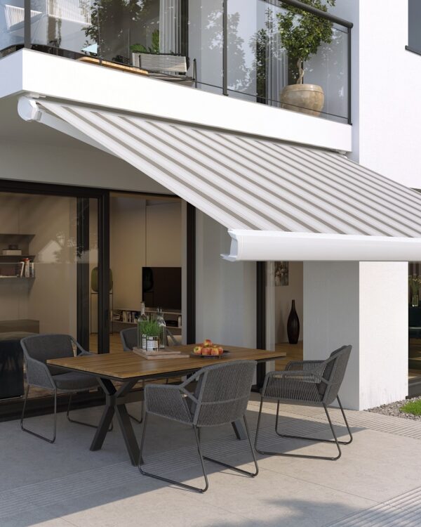 Knikarmscherm met strepen terras Luxaflex