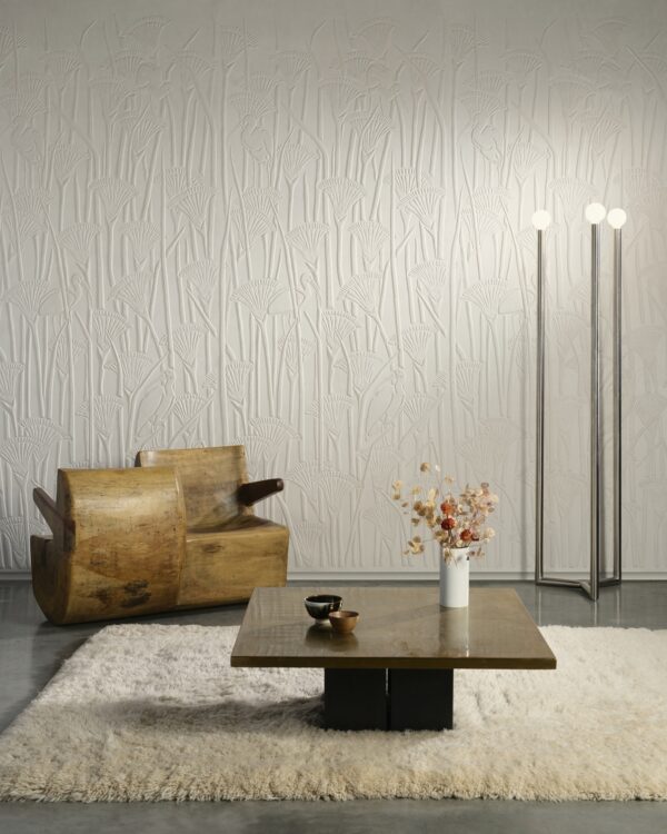 Modern interieur met Arte behang in 3D-structuur collectie Memphis Ibis