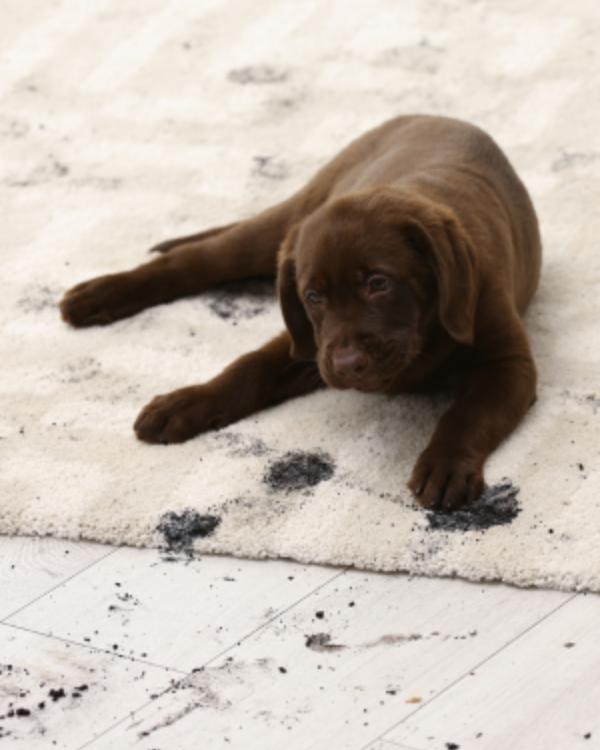 Blog vloerkleed reinigen - wit vloerkleed in woonkamer met hond