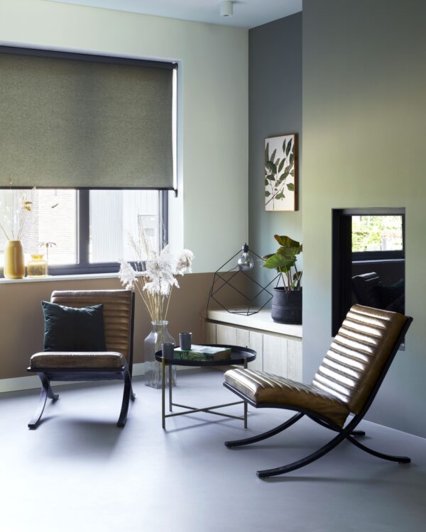 Rolgordijnen in de kleur groen voor in de woonkamer