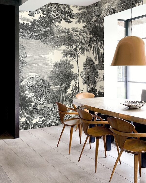 Vinylbehang van Masureel met bomen in de eetkamer