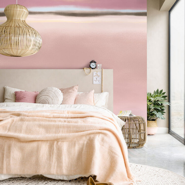 Fotobehang voor een vakantiegevoel, kleurverloop van de zonsondergang in roze en beige tinten.