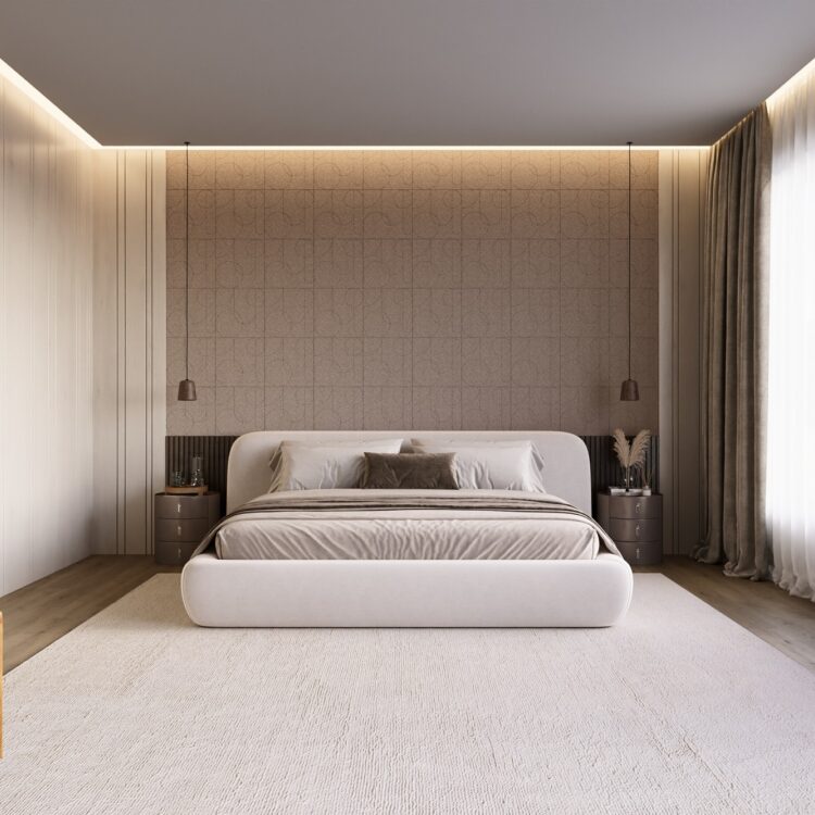 Akoestische viltpanelen in de slaapkamer bij Thuisin