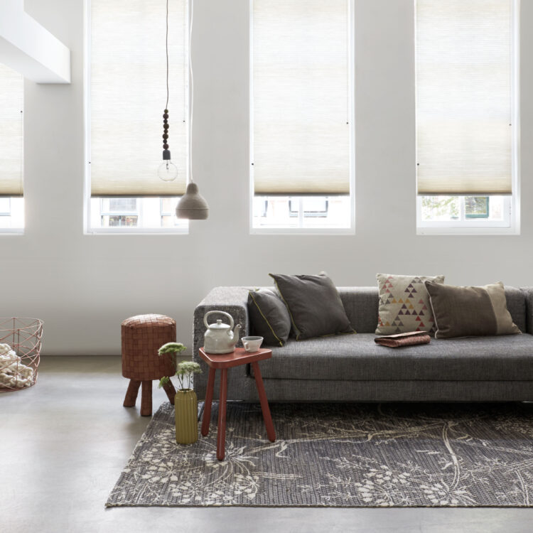 Creme dupligordijnen in de woonkamer