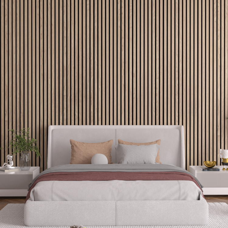 Licht eiken wandpanelen in de slaapkamer