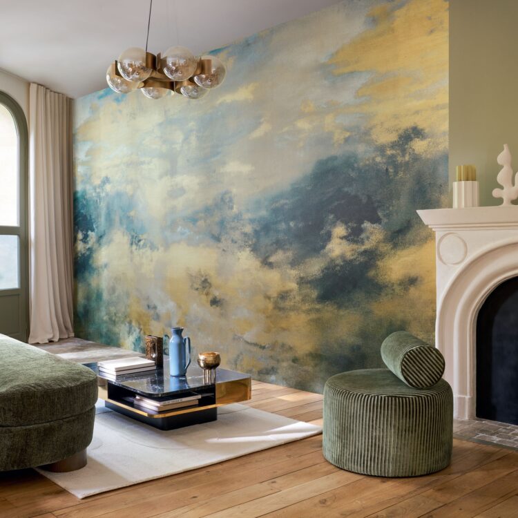 Casamance behang voor in de woonkamer - een kunstwerk voor aan de muur - het dessin Panoramas Heure Doree