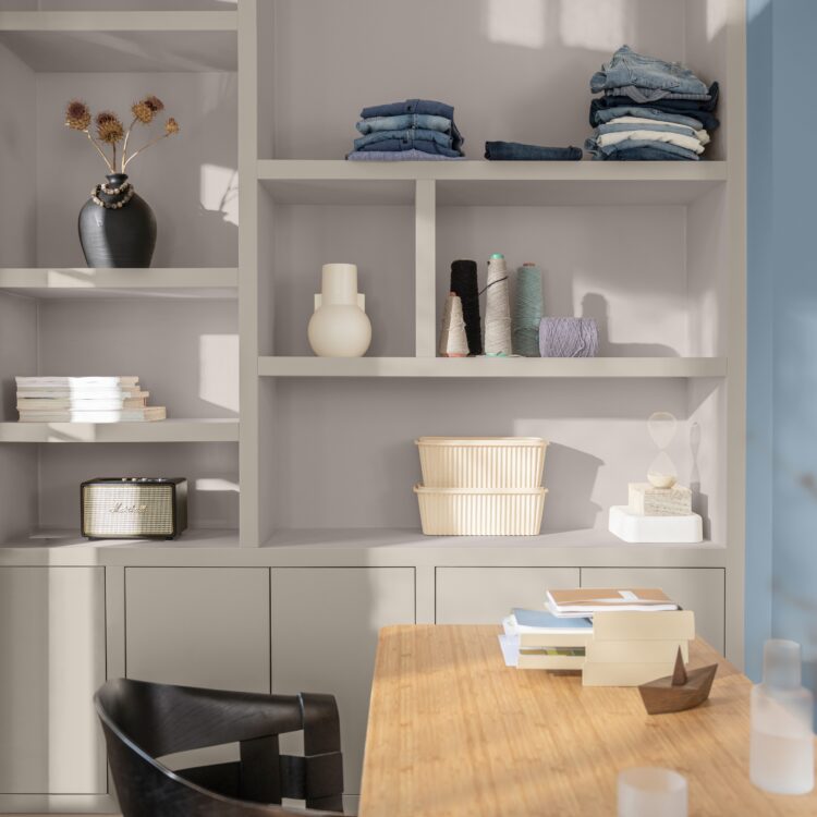 Flexa Kleur van het jaar 2026 Rhythm of Blues - blauw in jouw werkkamer met de kleuren Mellow Flow, Soft Tune en Easy Dance