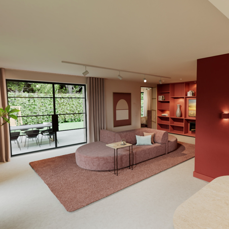 Virtual make -over oud roze vloerkleed in de woonkamer